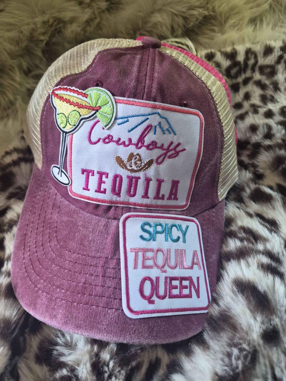 Pink 'Spicy Tequila Queen' Embroidered Trucker Hat